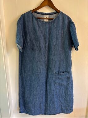 Orcival France 100% Linen Casual Chambray Shift Dress